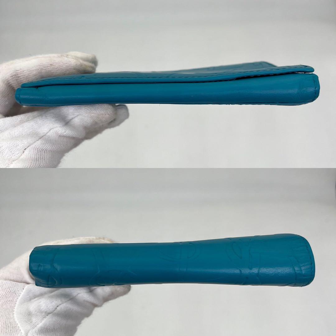 イヴサンローラン 二つ折り財布 カサンドラ YSLロゴ ライトブルー レザー