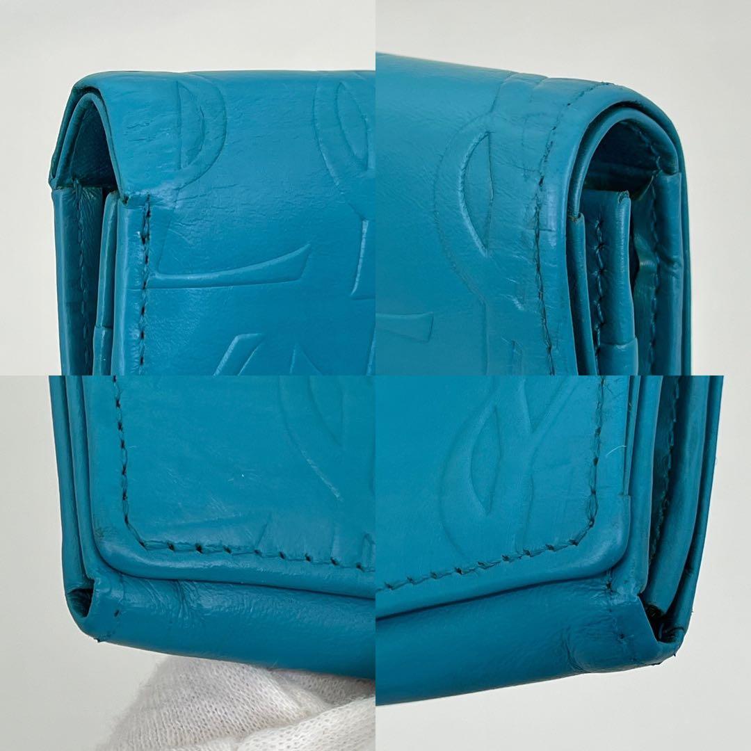 イヴサンローラン 二つ折り財布 カサンドラ YSLロゴ ライトブルー レザー