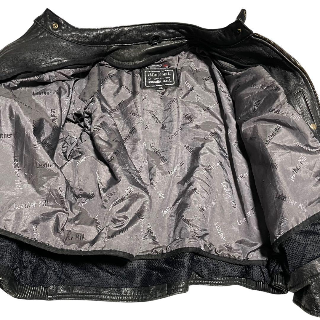 【超大きいサイズ×本革】リアルレザーシングルライダースジャケット USA 黒4L
