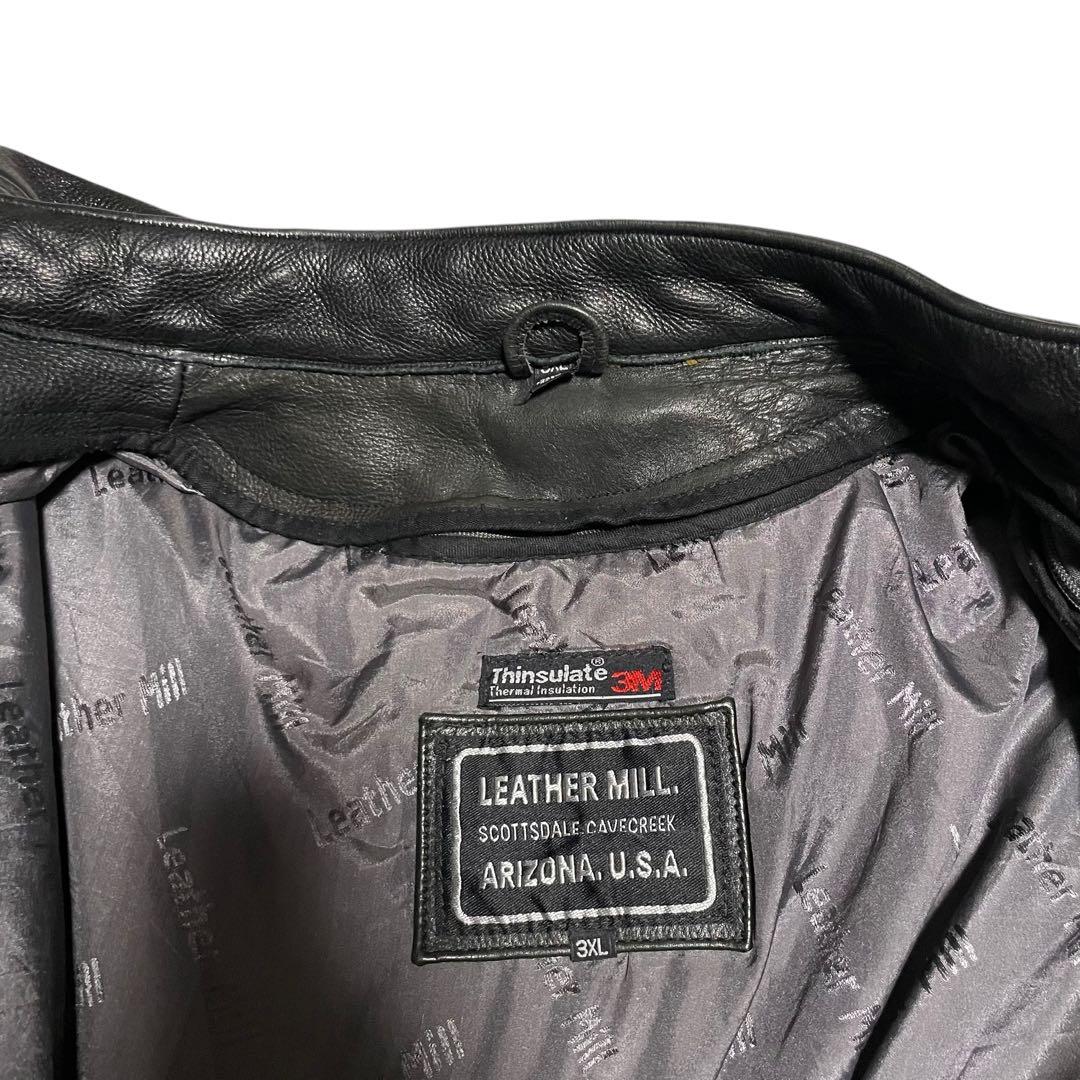 【超大きいサイズ×本革】リアルレザーシングルライダースジャケット USA 黒4L