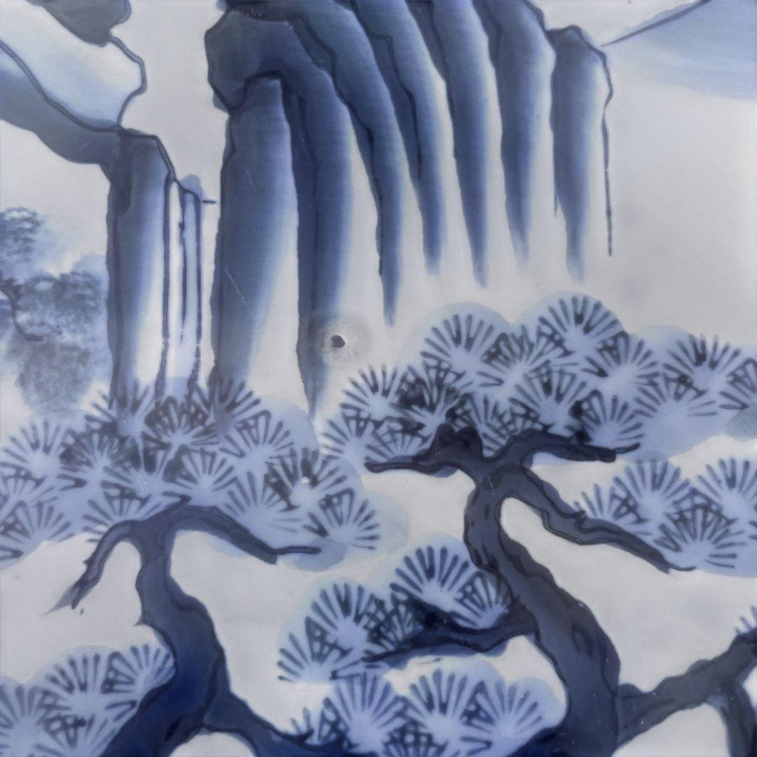 アンティーク　青白磁の風景画皿