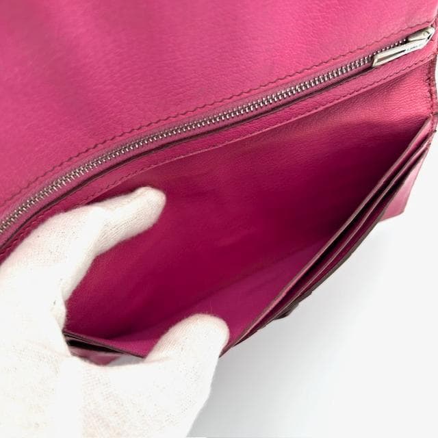 美品 エルメス HERMES ベアン アリゲーター ピンク 二つ折り長財布
