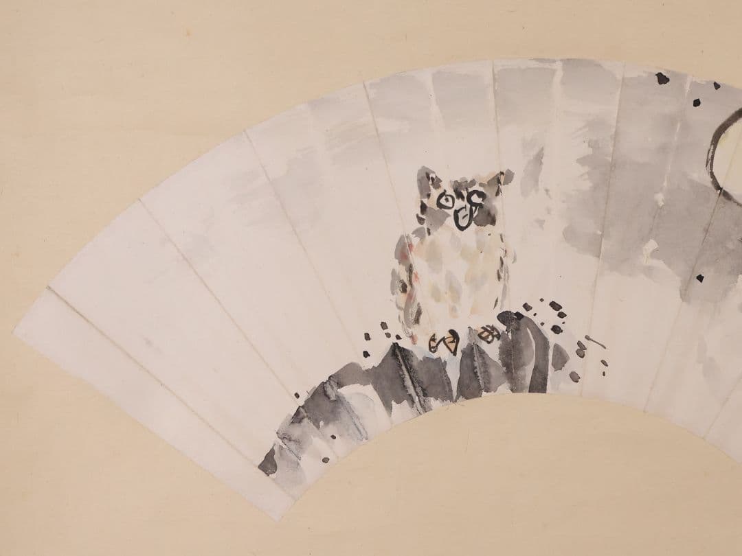 【模写】石黒連州 紙本 掛軸 扇面 みみづく 梟 真宗大谷派 富山 MB123