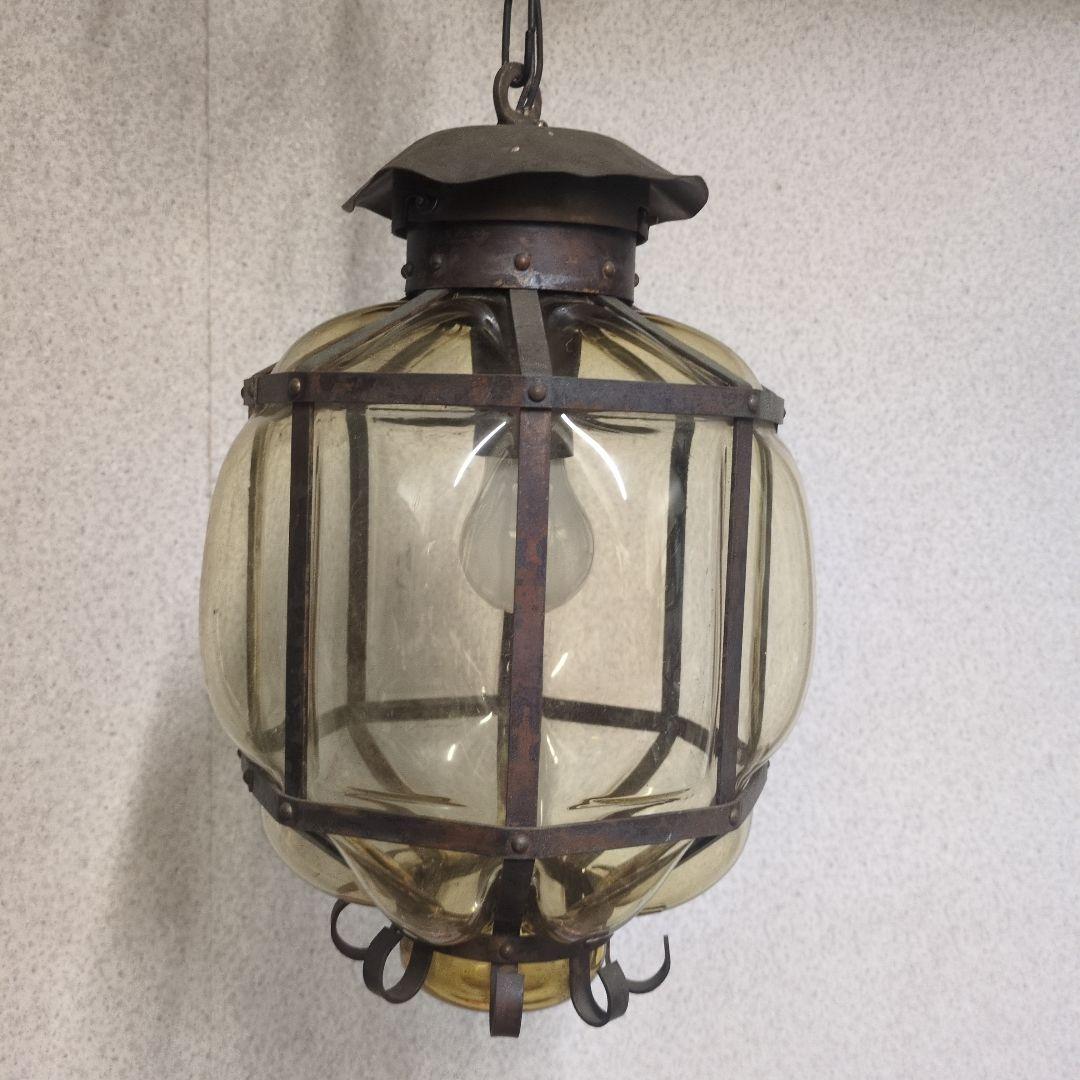 昭和レトロ　ペンダントライト　古いガラス瓶 飴色　アンティーク