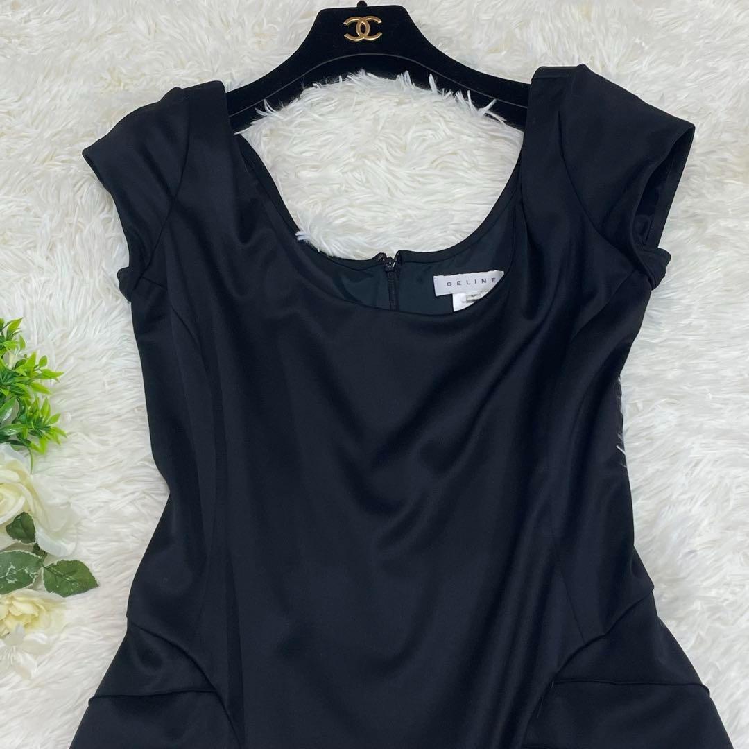 CELINE ノースリーブ ロングワンピース ピンタック ウール S フランス製