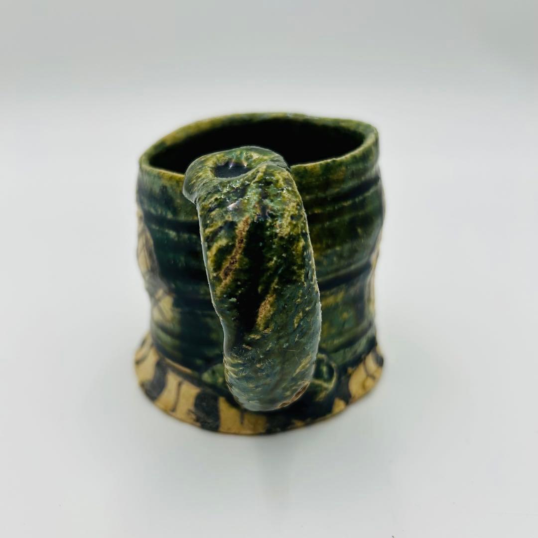 【鈴木五郎　織部カップ】 マグカップ コーヒーカップ 珈琲碗　共箱　アンティーク