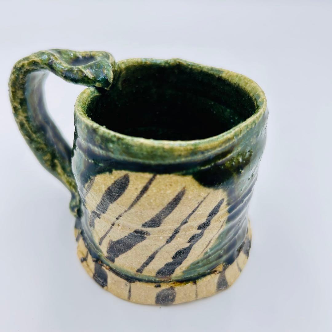 【鈴木五郎　織部カップ】 マグカップ コーヒーカップ 珈琲碗　共箱　アンティーク