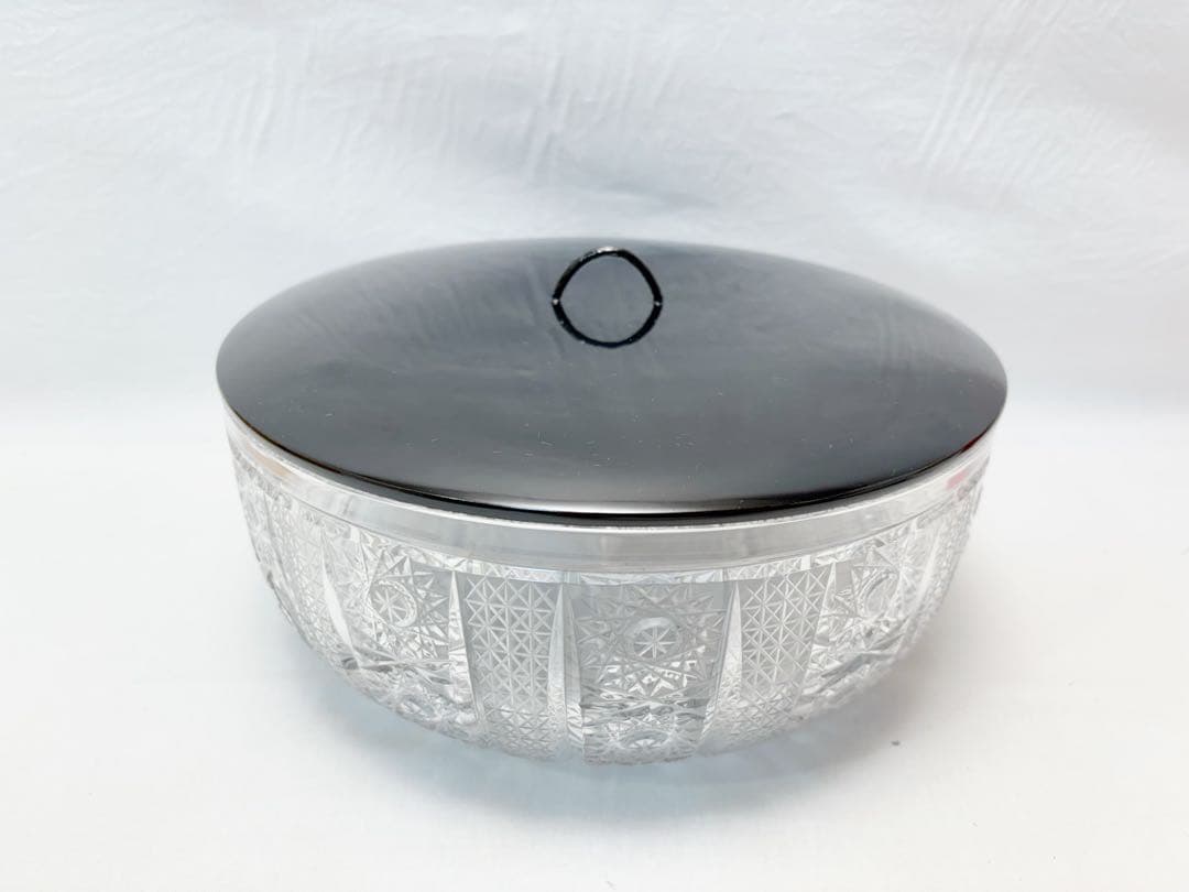 未使用 茶道具 ギャマン平水指 義山水指 替蓋付 クリスタル ガラス 水指 木箱