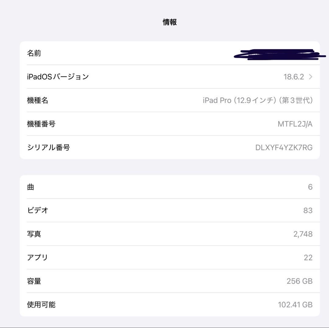 iPad Pro 12.9インチ （第３世代） 256GB スペースグレイ