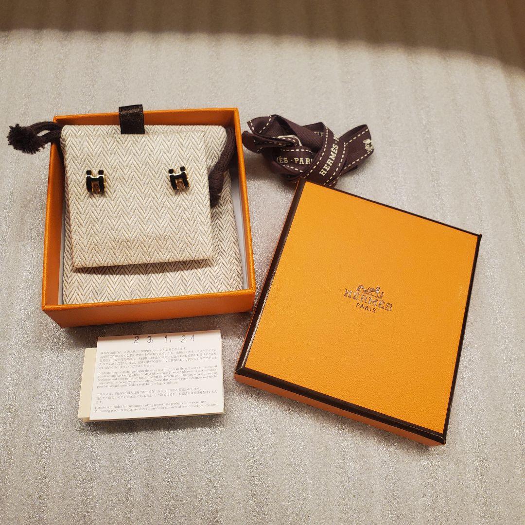 【HERMES】 ミニポップH ピアス ノワール×ピンクゴールド 正規品
