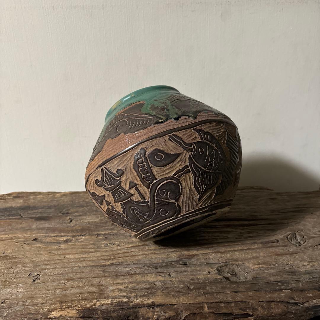 琉球古典焼　壺　古民芸.やちむん.壺屋焼.古道具.骨董品.アンティーク　検:李朝