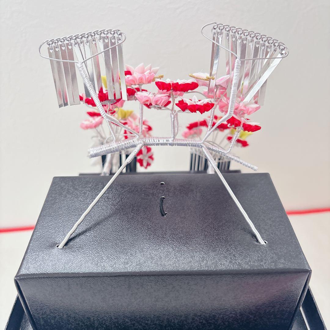 七五三　赤　ピンク　勝山かんざし　髪飾り　簪　かのこ　ちんころ　日本髪　７歳