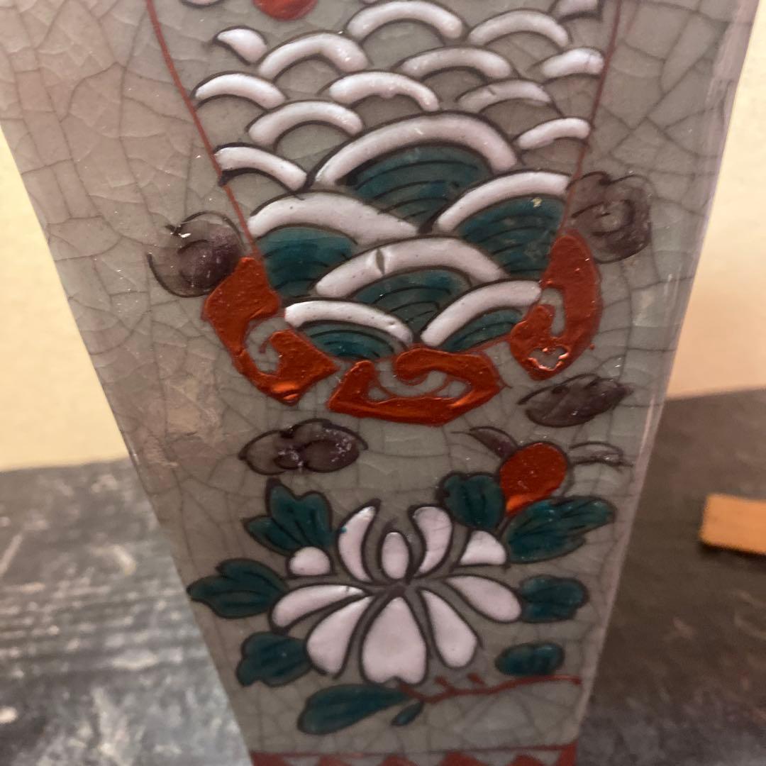 中国古玩　青磁色絵花瓶10cm25cm