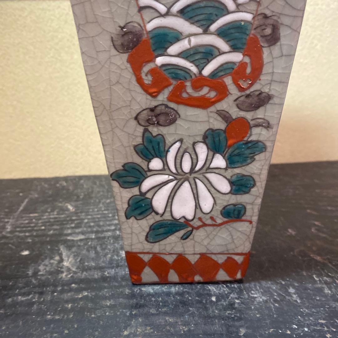 中国古玩　青磁色絵花瓶10cm25cm