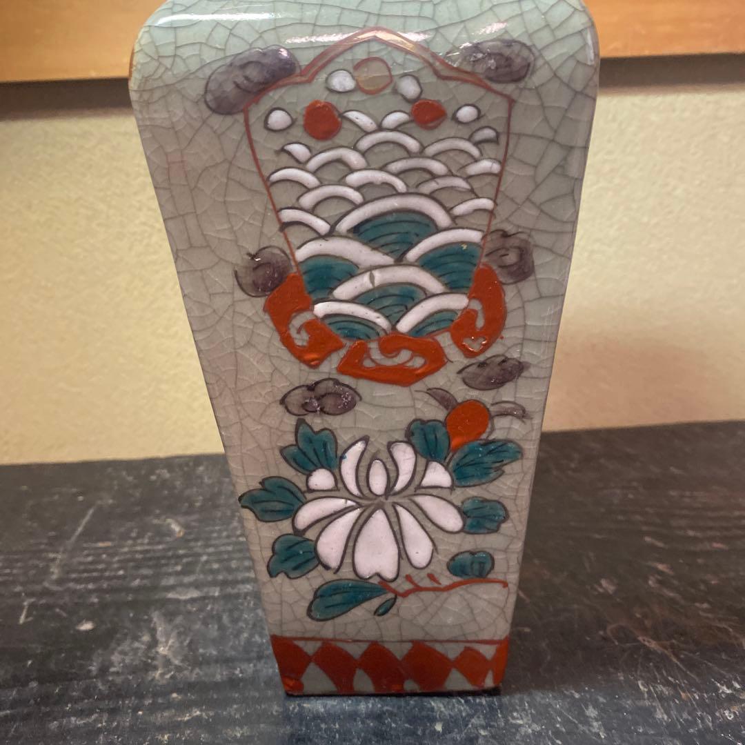 中国古玩　青磁色絵花瓶10cm25cm