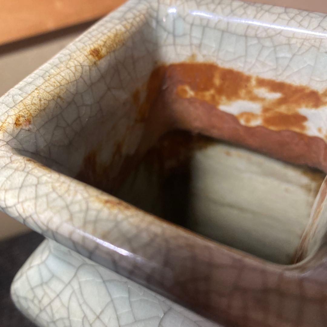 中国古玩　青磁色絵花瓶10cm25cm