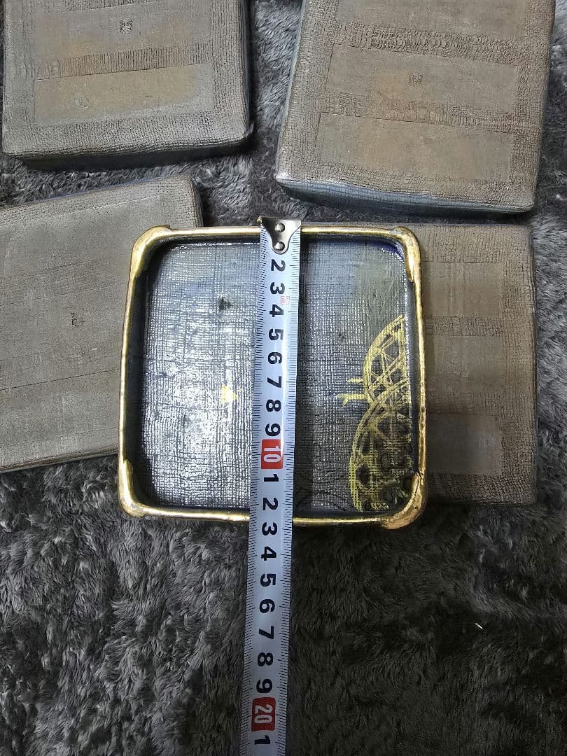 赤雲陶印入り赤雲窯　 青い陶器の皿 5枚セット