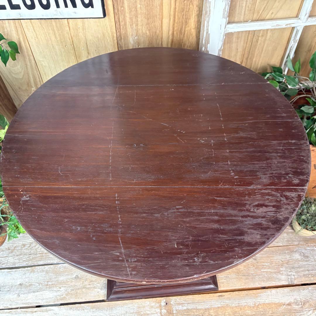 インドネシアアンティークビンテージ年代物特大木製丸テーブル飾り台置台