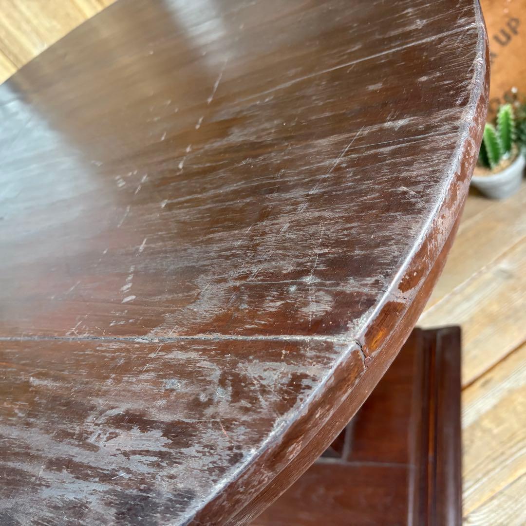 インドネシアアンティークビンテージ年代物特大木製丸テーブル飾り台置台