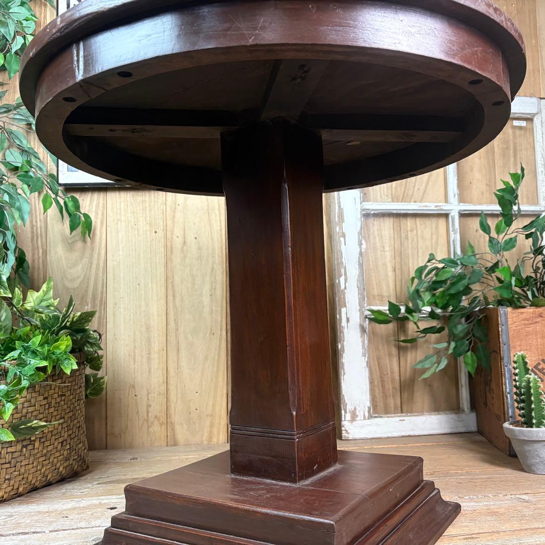 インドネシアアンティークビンテージ年代物特大木製丸テーブル飾り台置台