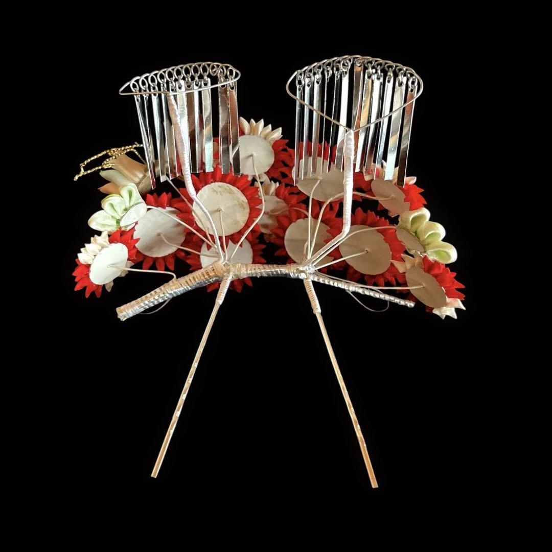 勝山髪飾り 七五三 7歳 (赤) 鶴