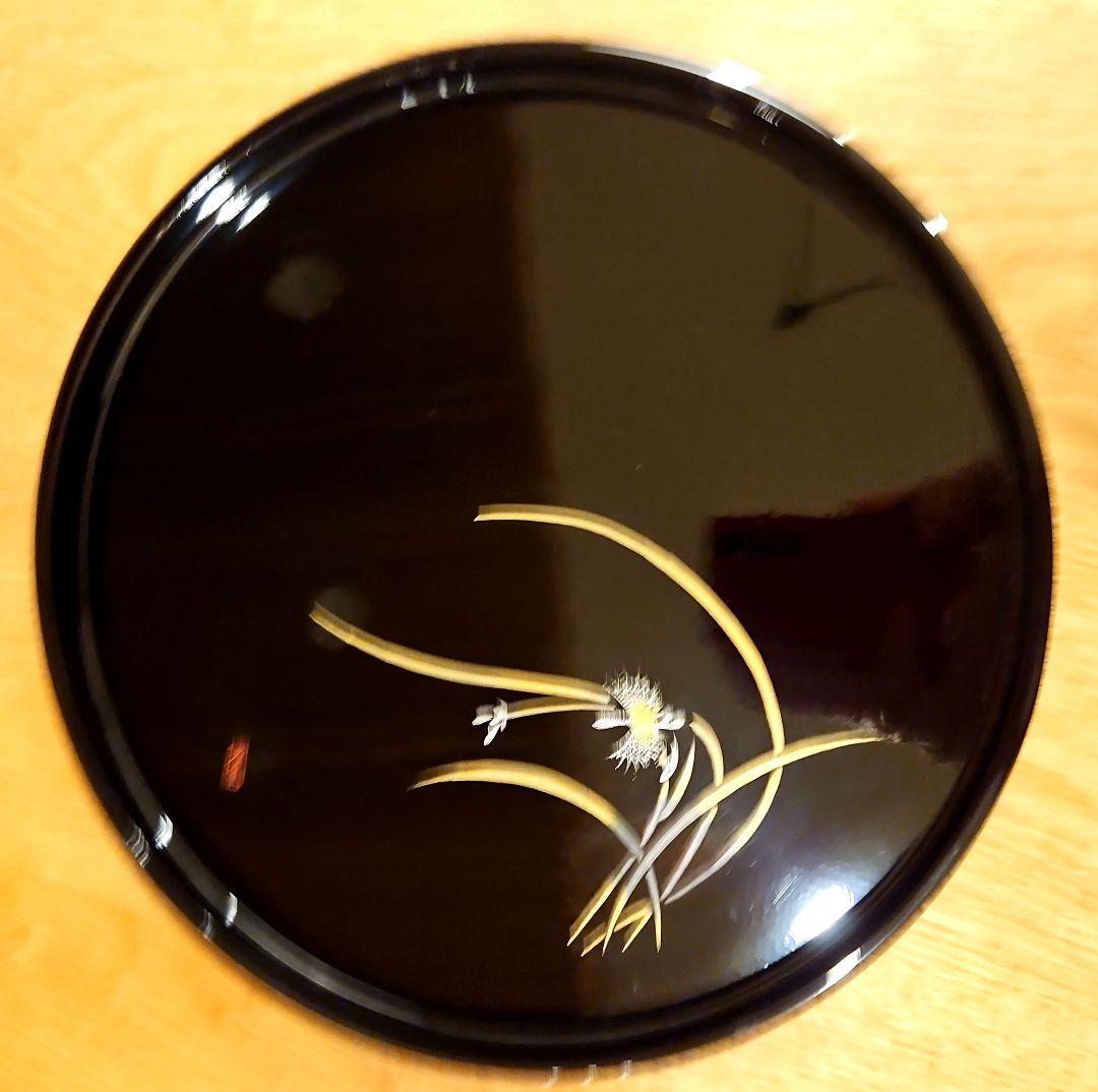前古孝人作 輪島塗 丸盆 沈金入り 直径30cm【整理品・箱なし】