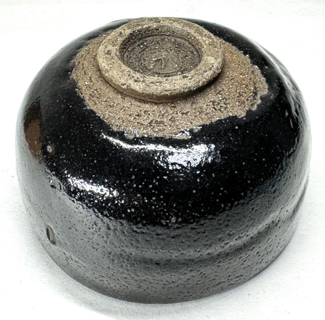 江戸時代後期 紫野焼 鶴亭 黒楽茶碗 共箱 時代物 古美術 茶碗 WWTT066