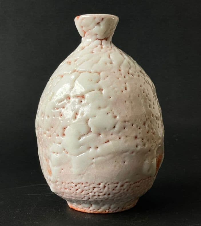 玉置保夫 志野 徳利 共箱 在銘 布