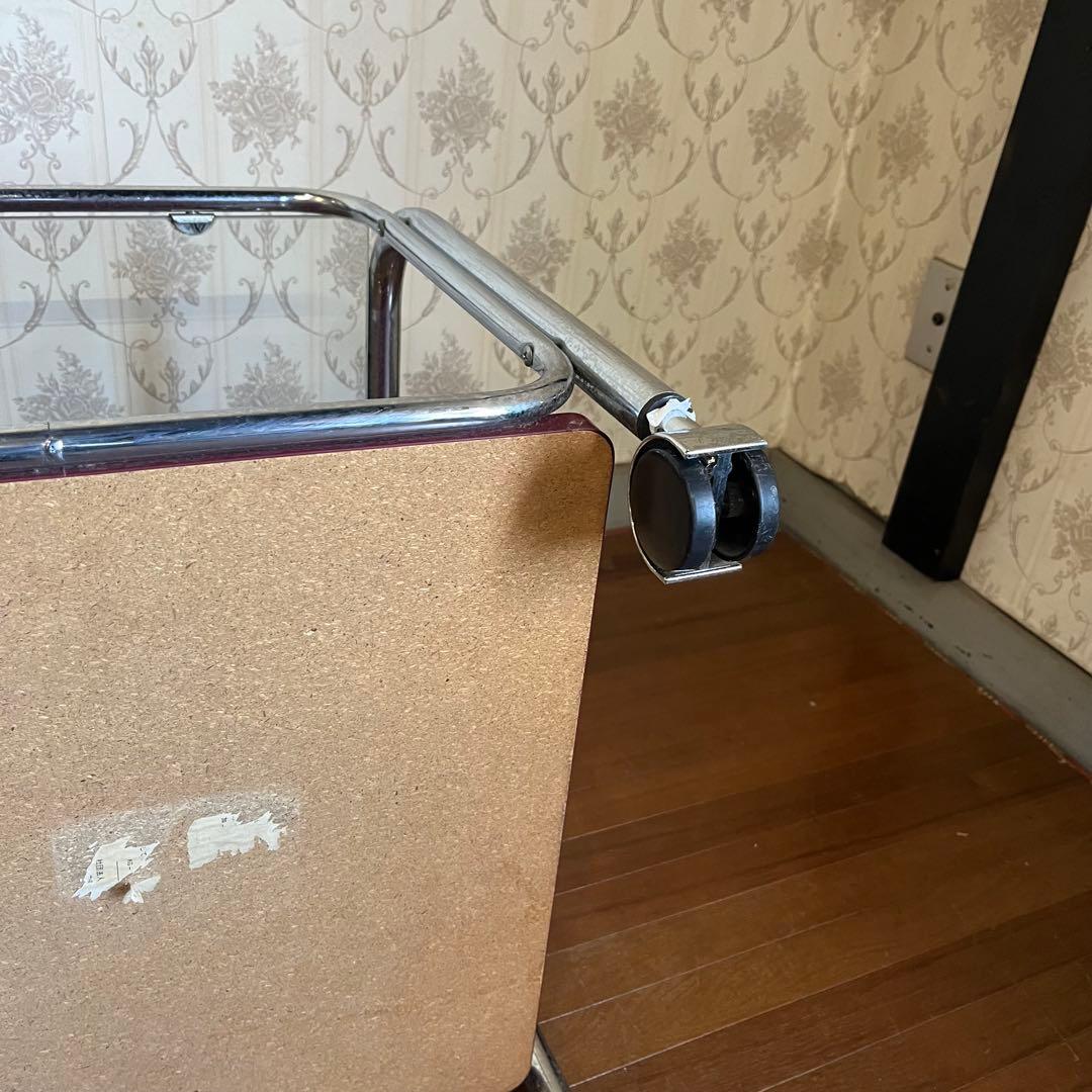 【アンティーク】アイアンフレーム ガラステーブル サイドテーブル キャスター付き