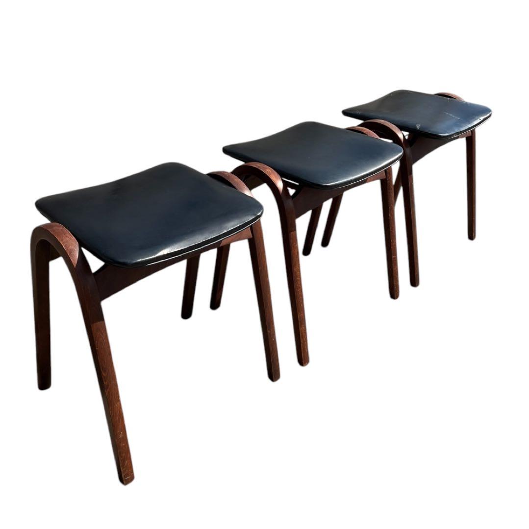 秋田木工 スツール 黒 3脚　ビンテージ　希少