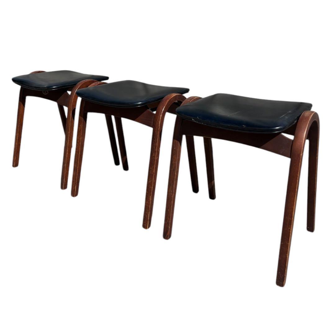 秋田木工 スツール 黒 3脚　ビンテージ　希少