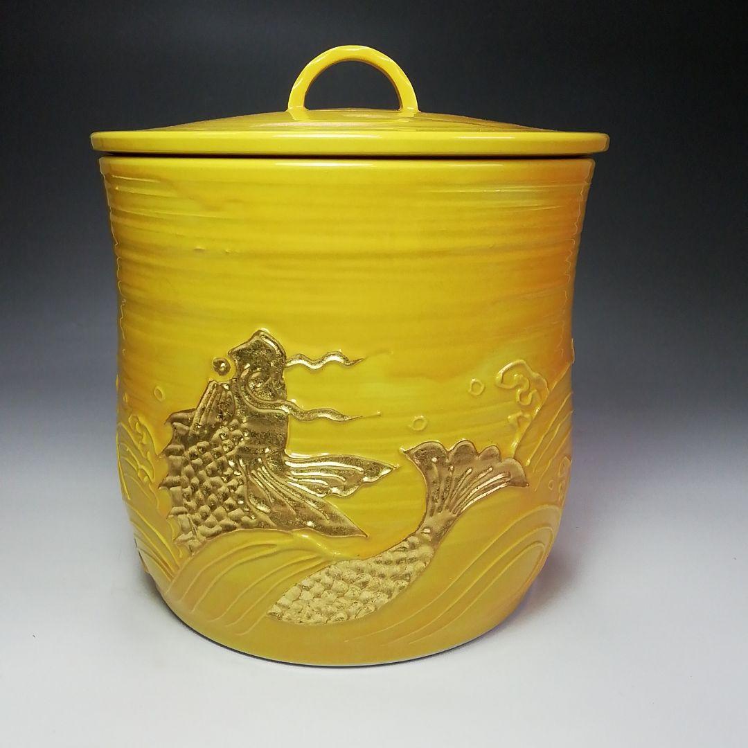 Ｓ５７０　水指　『黄交趾　荒磯』『叶松谷造』　共箱　茶道具