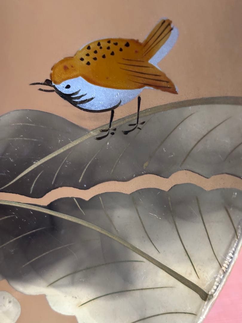 竹内栖鳳作漆絵桐葉雀文漆器　菓子器