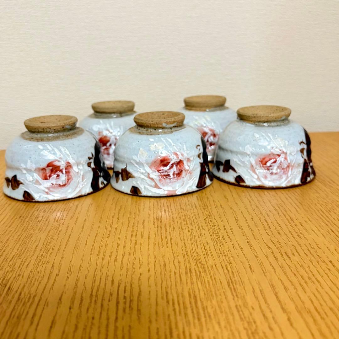 五代 清水六兵衛 鉄釉 薔薇画 煎茶碗5客