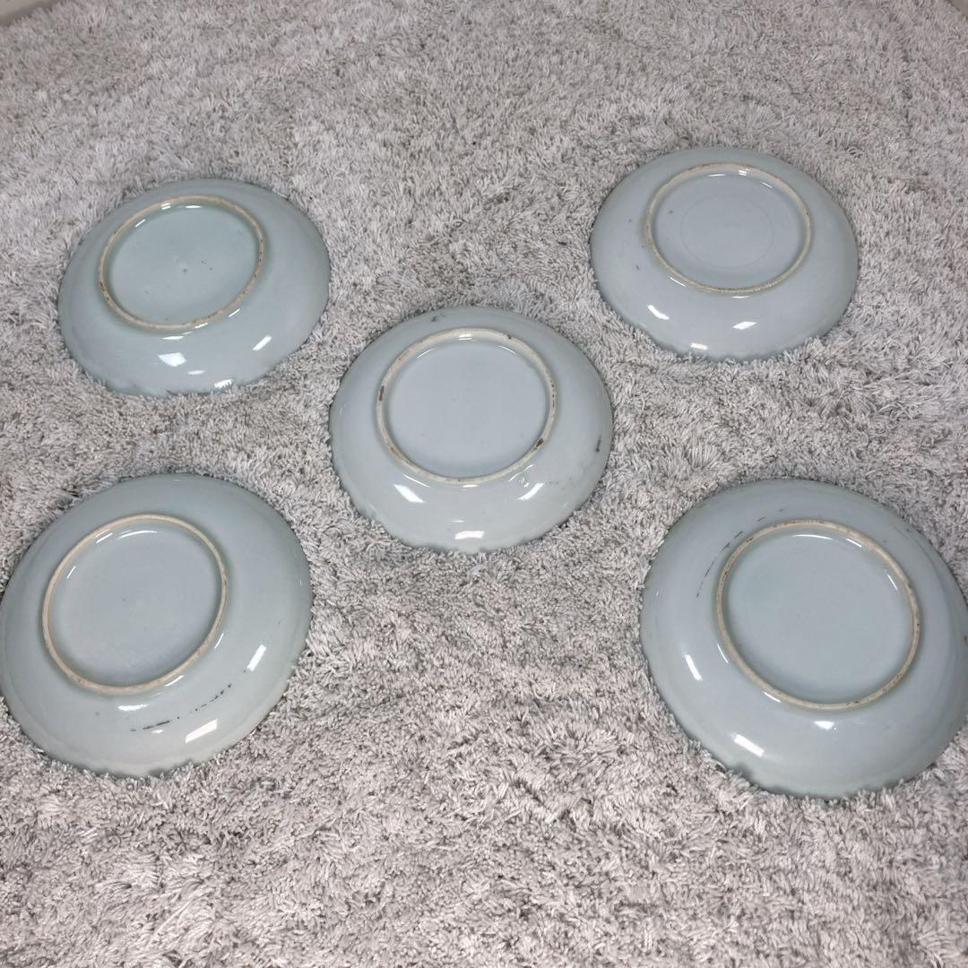 5枚組　冨貴長春 古伊万里 金彩赤絵鶴唐花皿　小皿 11cm 絵皿