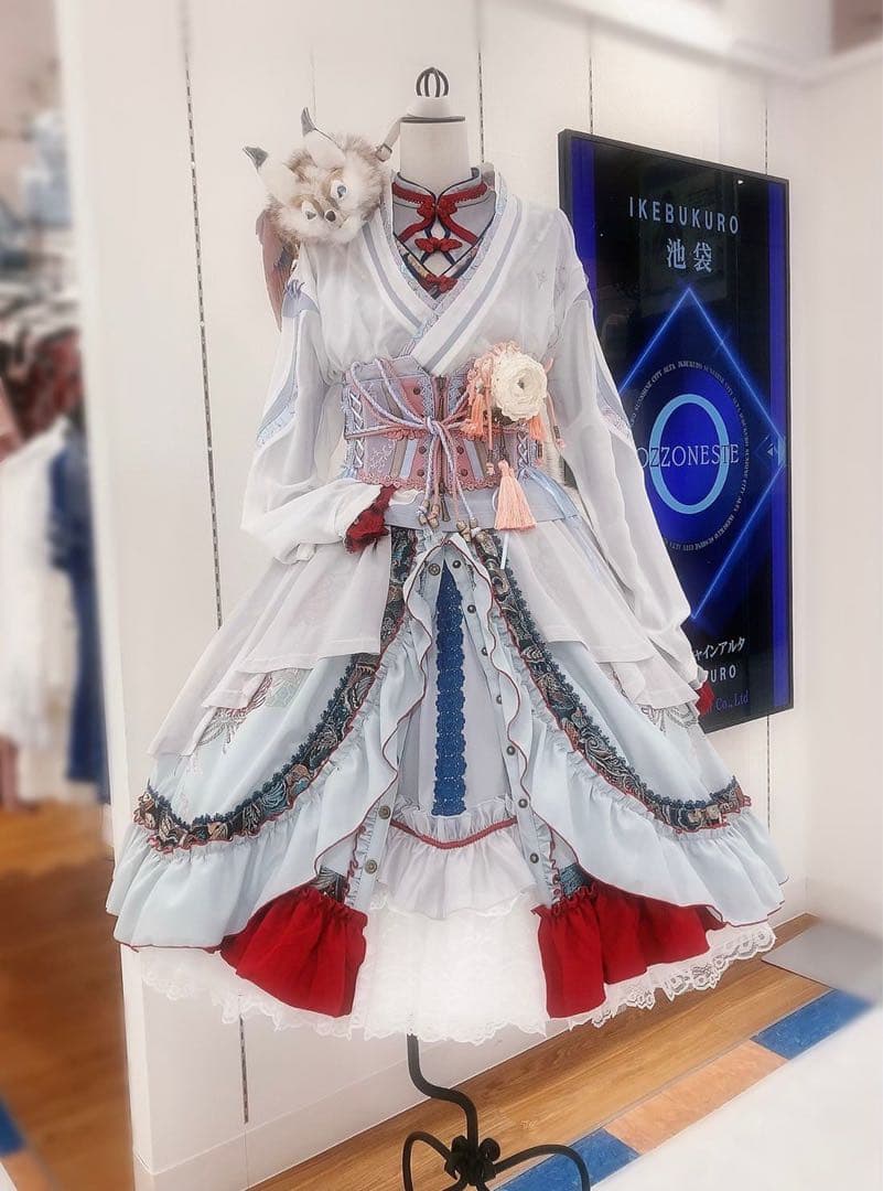 香*様 新品〜春うらら〜　チャイナスカート 水色(グレー)赤　　オッズオン