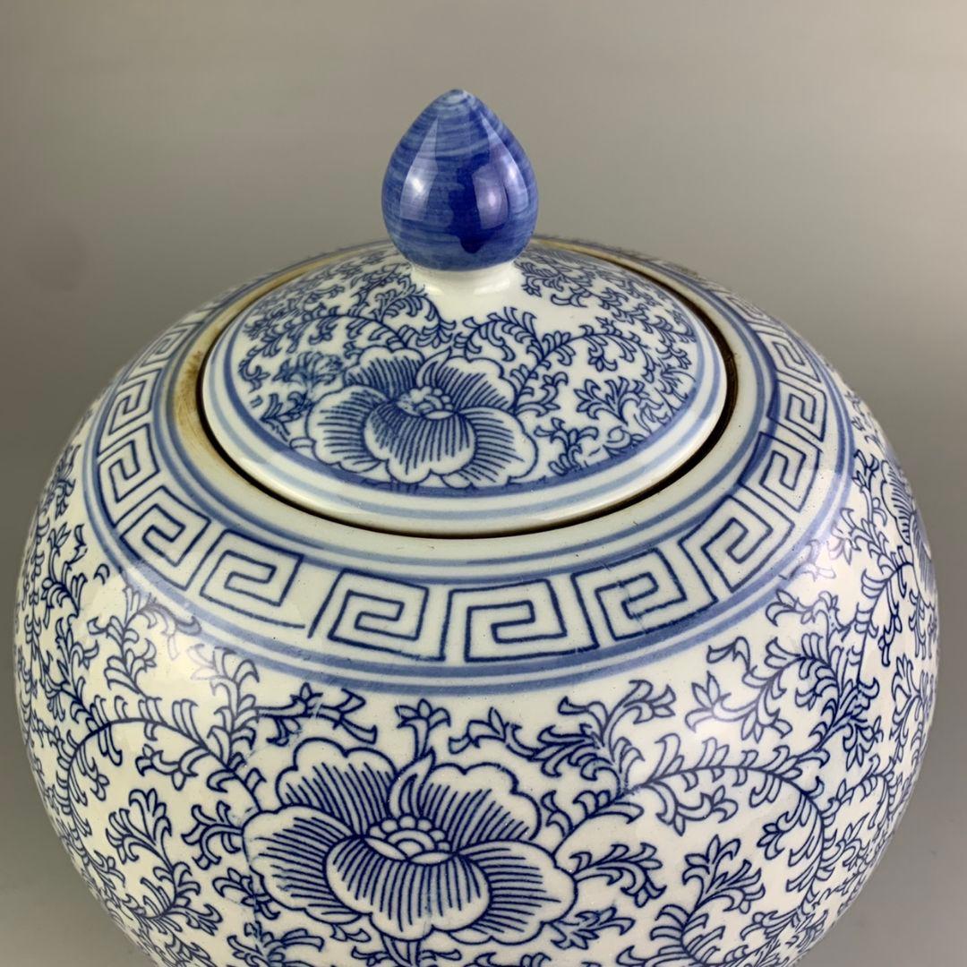 景徳鎮 陶磁器 青花喜字円缶 茶筒物入れ 装飾品 工芸品 美術品 置物