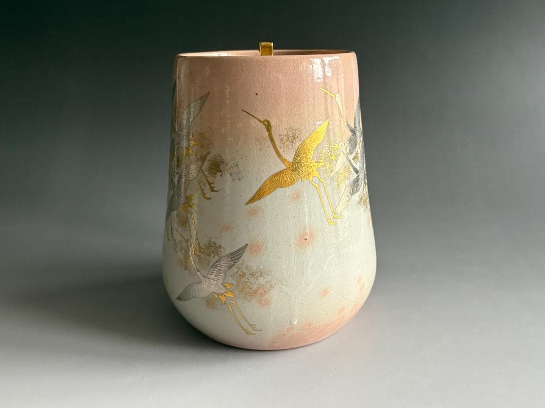 通次阿山　鶴の絵　水指　茶道具