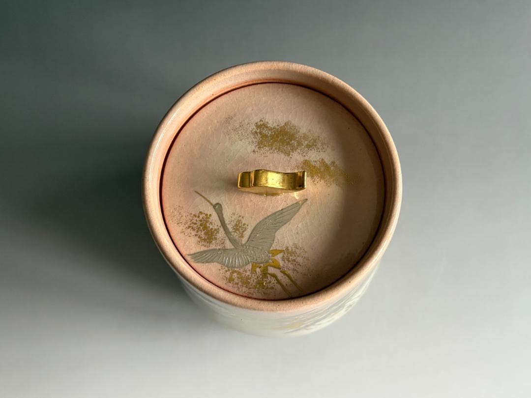 通次阿山　鶴の絵　水指　茶道具