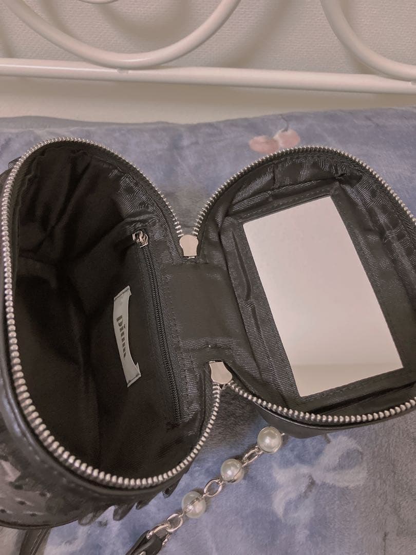 pium ハートドットチュールバニティバッグ　ピンクブラック