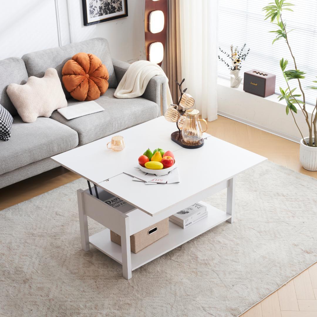 木製昇降テーブルリフティングテーブルおしゃれ収納付きスチールローテーブルシンプル