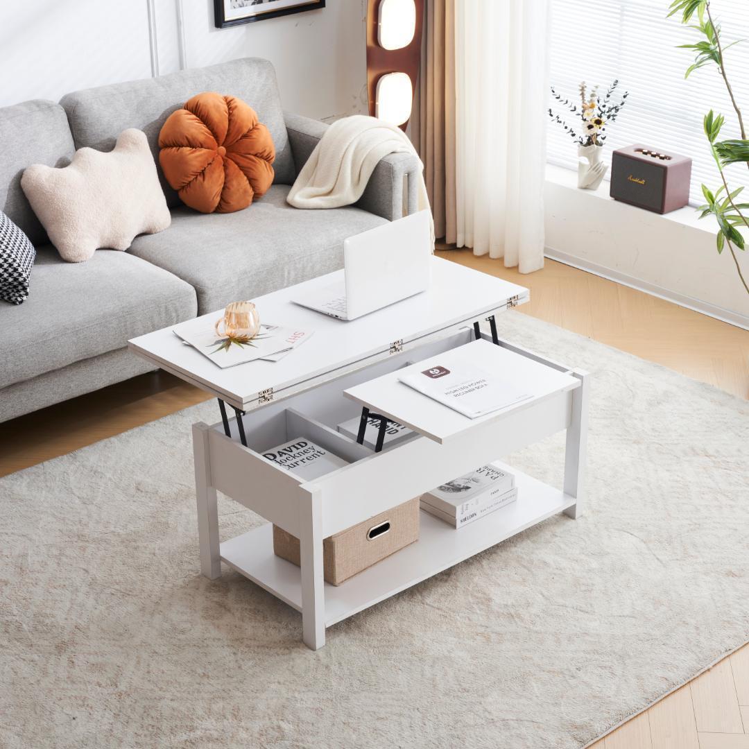 木製昇降テーブルリフティングテーブルおしゃれ収納付きスチールローテーブルシンプル