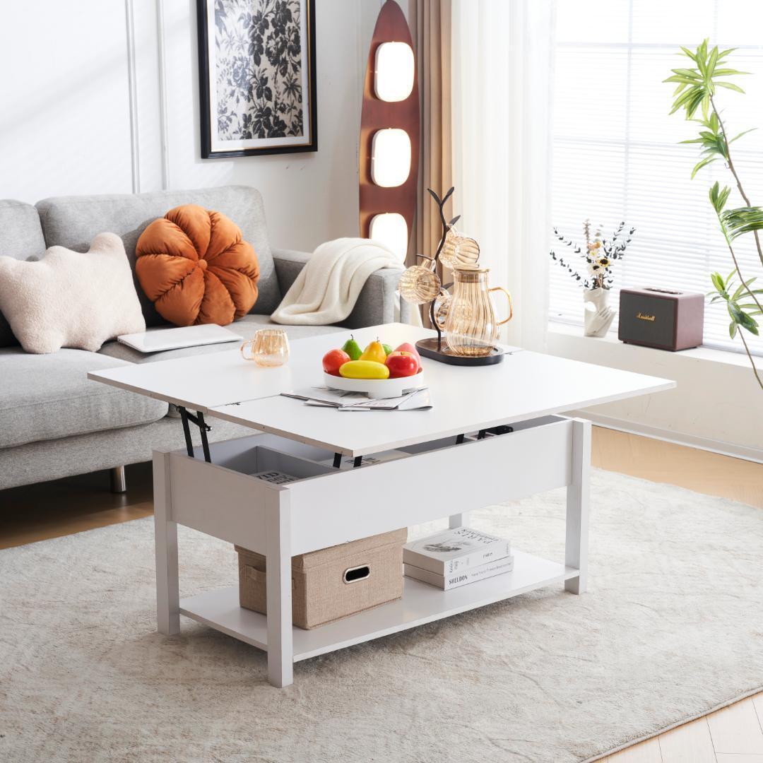 木製昇降テーブルリフティングテーブルおしゃれ収納付きスチールローテーブルシンプル