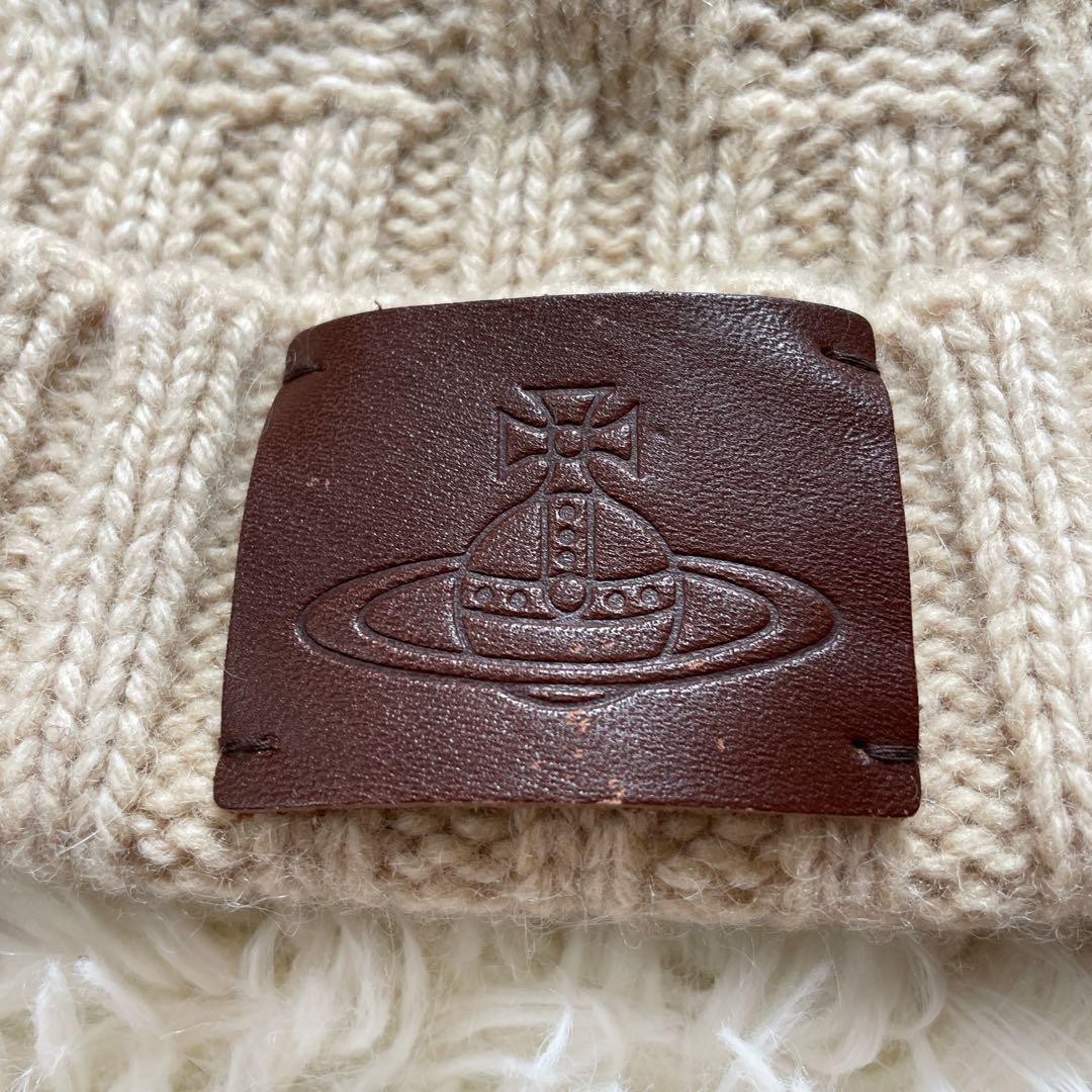 ヴィヴィアンウエストウッド　ニット帽　アンゴラ混　帽子　牛革　オーブ　ベージュ