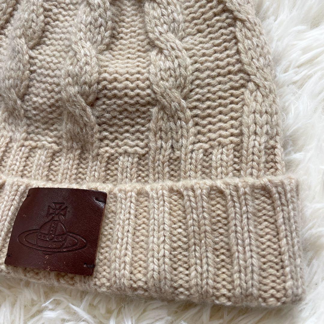 ヴィヴィアンウエストウッド　ニット帽　アンゴラ混　帽子　牛革　オーブ　ベージュ