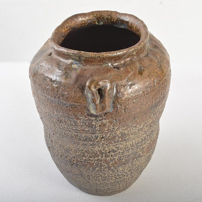 膳所焼　淡海ぜぜ　双耳壷　花瓶　在銘　時代箱　V　R6760B