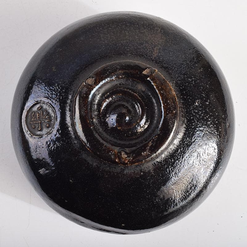 茶道具　楽吉左衛門　九代　了入作　黒楽茶碗　時代箱付　V　R9357