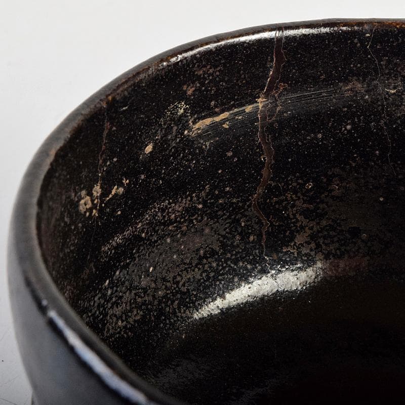 茶道具　楽吉左衛門　九代　了入作　黒楽茶碗　時代箱付　V　R9357