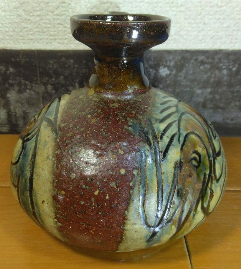 人間国宝 金城次郎 カラカラ(笑魚海老紋カラカラ) 栞 共箱 やちむん 壷屋焼