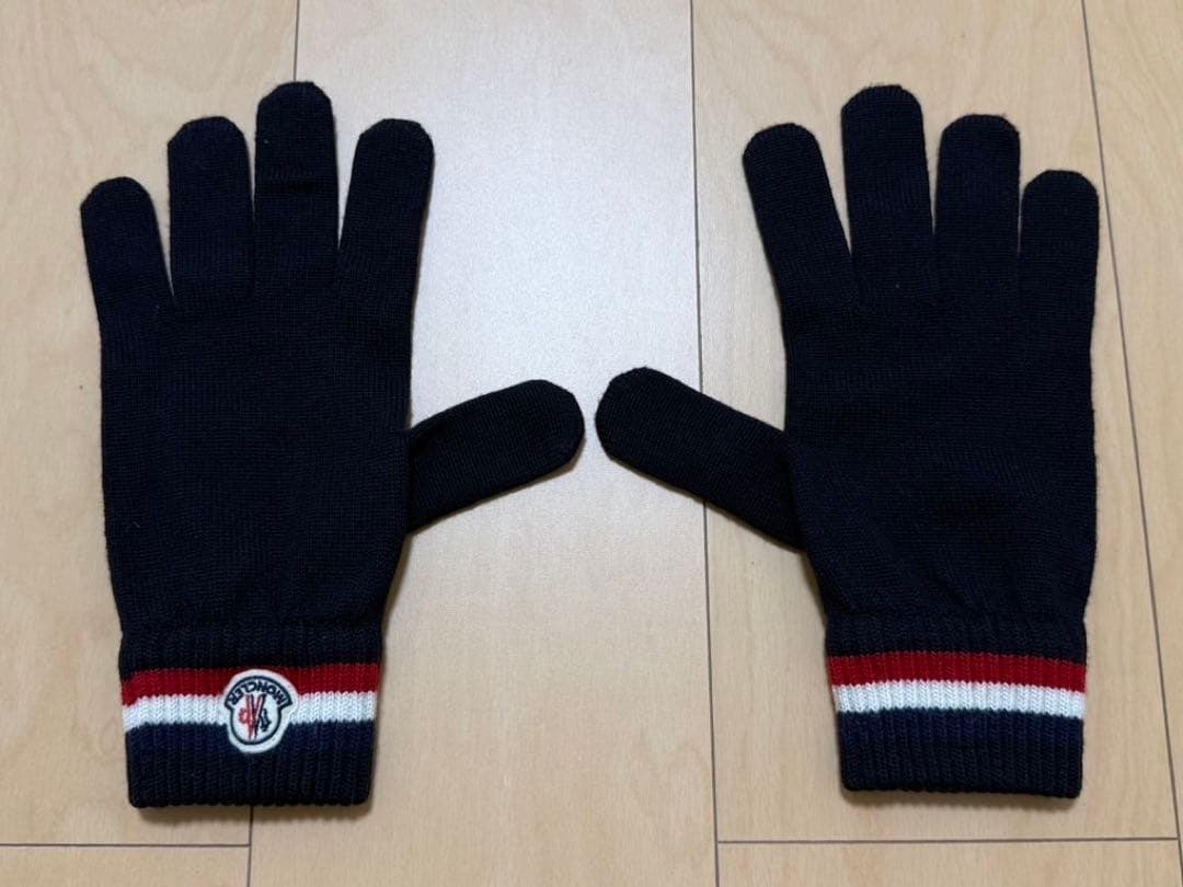 美品 MONCLER モンクレール トリコロール ウール グローブ手袋 Lサイズ